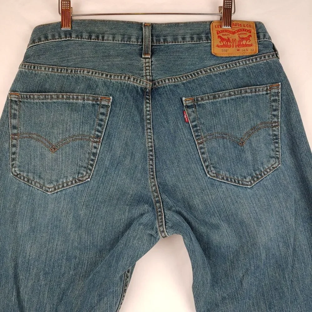 Levis 559‎ Jeans Mens 34x32 (Actual 36x30) Blue Relaxed Straight Mid Rise Denim